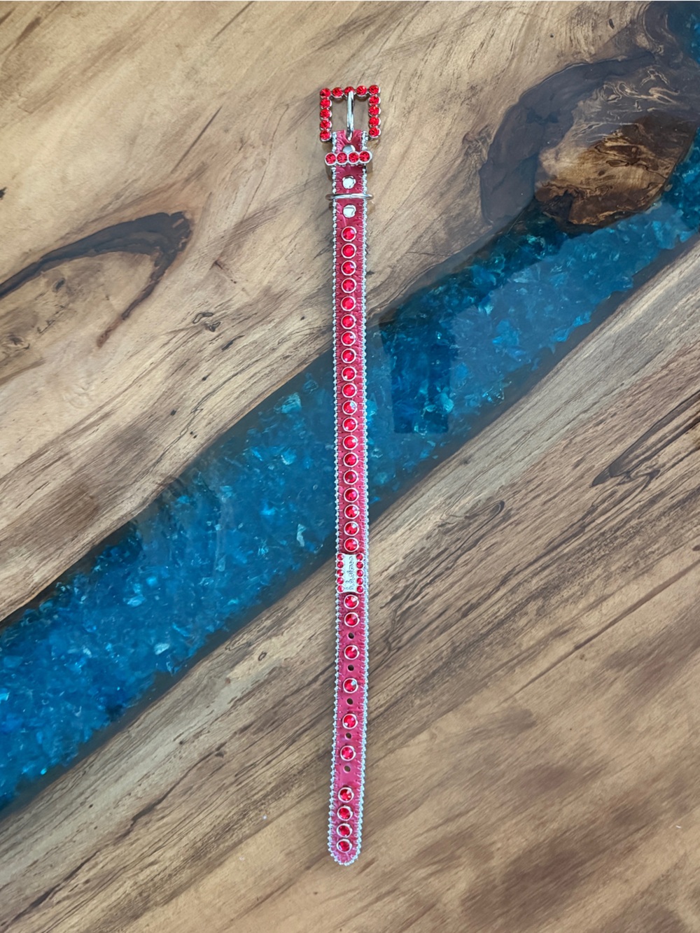 B.B. Simon Red Crystal Buckle and Strap Dog Collar - Picture 2 of 7